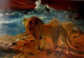 leones en la playa